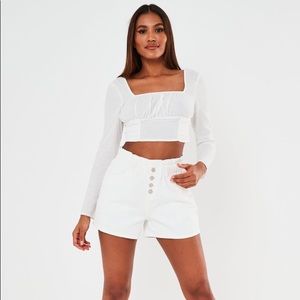 Missguided white paperbag high waisted denim shorts